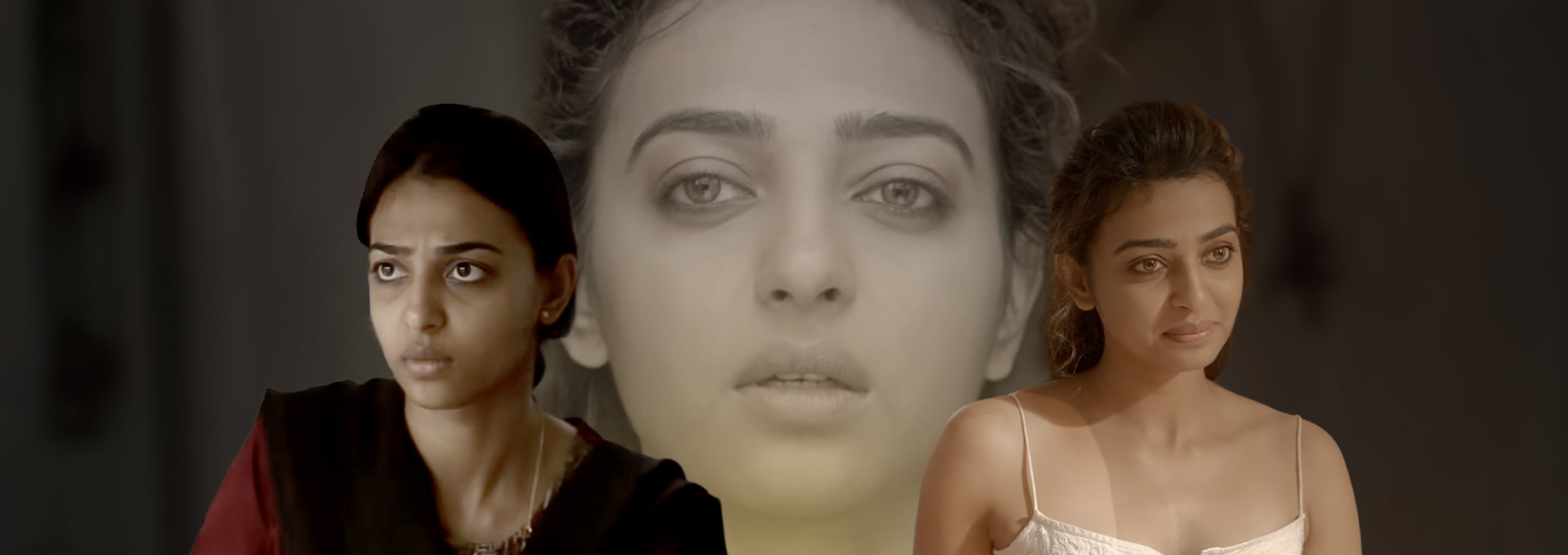 Collage of Radhika Apte portraying different emotions