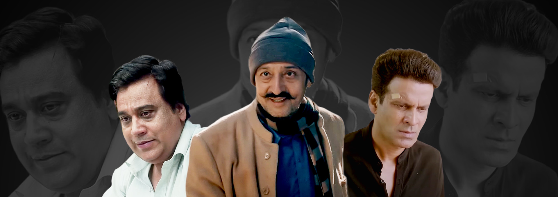 Collage image of Manoj Bajpayee, Gulshan Grover and Lokesh Mittal